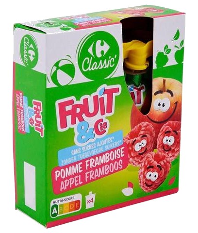 Compotes Pomme-Framboise Allégées en Sucres Carrefour 4x90 g