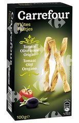 Biscuits Apéritifs Flûtes à la Tomate, Olive Noire et Origan Carrefour 100 g