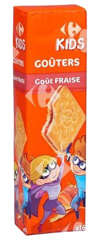 Biscuits Goûters Fourrés Carrés Fraise Carrefour Kids295g