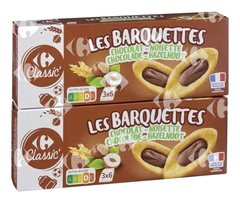 Biscuits Barquettes Chocolat Noisette Carrefour 2x120g