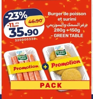 Burger de poisson et surimi Green Table – 280g + 150g
