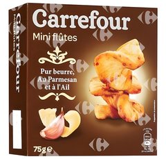 Biscuits Apéritifs Mini Flûtes Pur Beurre au Parmesan et à l'Ail Carrefour 75 g