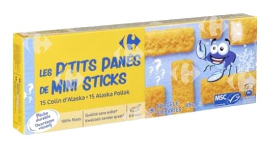 Bâtonnets Panés Colin d'Alaska Carrefour Blanc 450 g