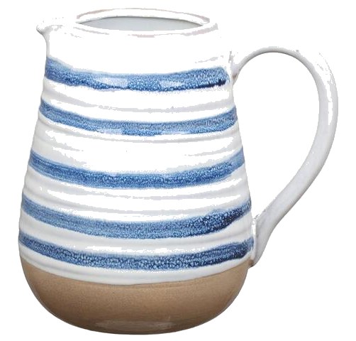 Vase Pichet en Porcelaine Rayures Bleu Blanc Kasa 20cm
