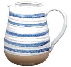 Vase Pichet en Porcelaine Rayures Bleu Blanc Kasa 20cm