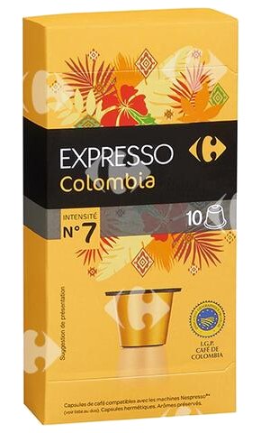 Café en Capsules Expresso Colombia Carrefour N7x10