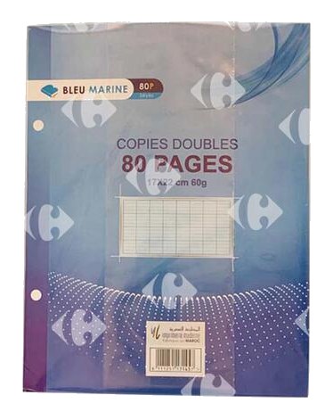 Feuilles Doubles Jaune Bleu Marine 80 pages
