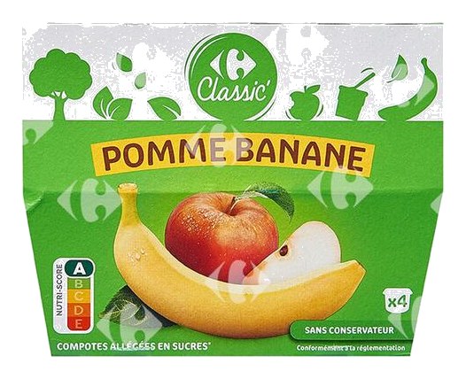 Compotes Pomme-Banane Allégées en Sucres Carrefour 4x100 g