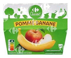 Compotes Pomme-Banane Allégées en Sucres Carrefour 4x100 g