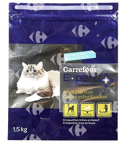 Croquettes Riches en Bœuf pour Chats Stérilisés Expert Carrefour 1,5 kg