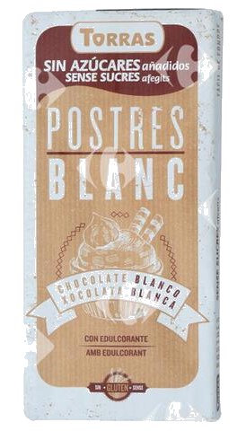 Chocolat Pâtissier Blanc sans Sucre Torras 200 g