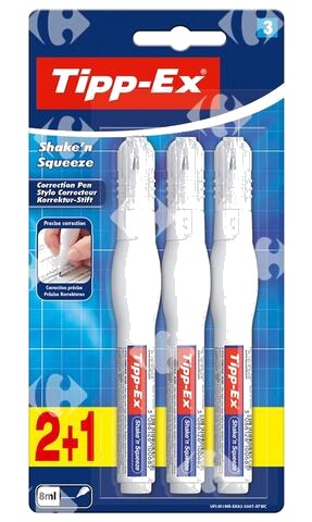Stylos Correcteurs Shake'N Squeeze Tipp-Ex BIC 2 pièces + 1 Gratuit