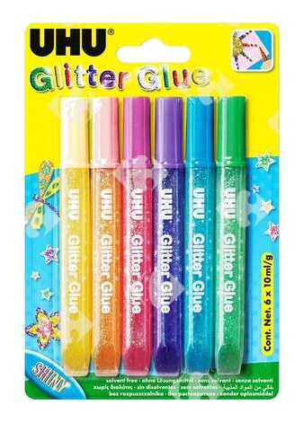 Colle Glitter Glue shiny UHU 10 ml 6 unités