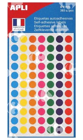 Étiquette Autoadhésive Multicolores APLI diamètre 8mm