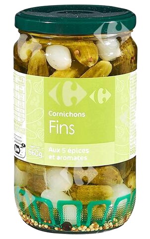 Bocal en Verre Cornichons Fins Carrefour 360 g
