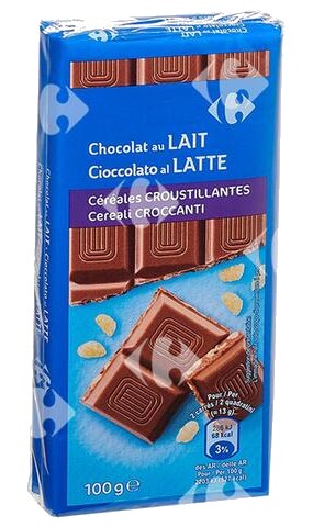 Tablette de Chocolat au Lait aux Céréales Croustillantes Carrefour 2x100g