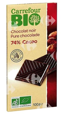 Tablette Chocolat Noir 74% Cacao Carrefour Bio 100g