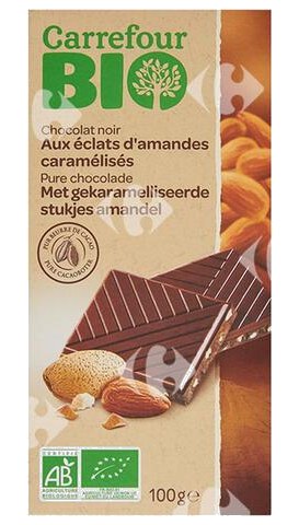 Tablette Chocolat Noir aux Éclats d'Amandes Caramélisés Carrefour Bio 100g