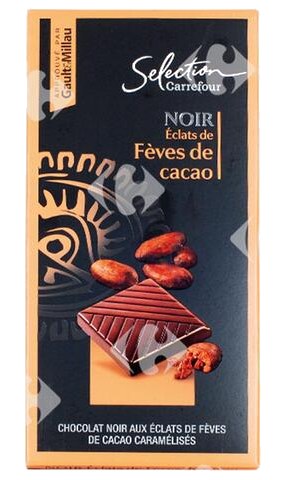 Tablette de Chocolat Noir Éclats de Fèves de Cacao Carrefour Sélection 100g