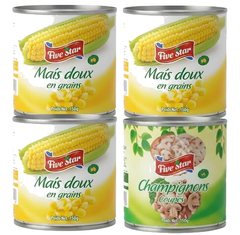 Tripack de Champignons Five Star 3x150 g + Maïs Five Star 150 g Gratuit