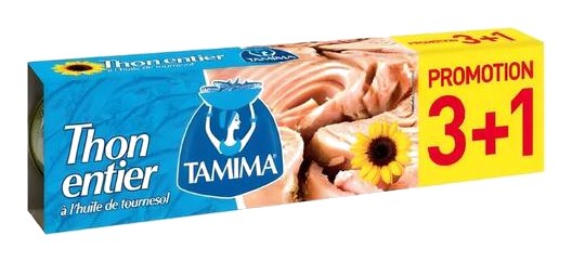 Lot de 4 Thon à l'Huile de Tournesol Tamima 80 g 3+1 Gratuit