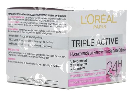 Crème Triple Peaux Sèches Sensibles Active Multi-Protective Day 24H L'Oréal Paris 50 ml