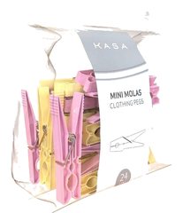 Lot de Mini Pinces en Plastique Rose et Jaune Kasa 24 Pièces