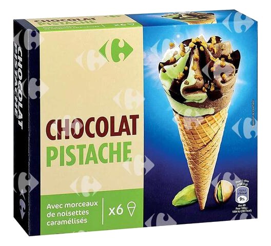 Cornet de Glace Chocolat & Pistache Carrefour 120 ml 6 unités