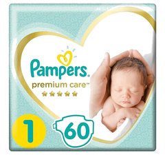 Couches Bébé Nouveau-né Premium Care Taille 1 (2-5 kg) Pampers 60 unités