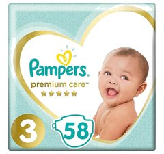 Couches Bébé Premium Care Taille 3 (6-10 kg) Pampers 58 unités