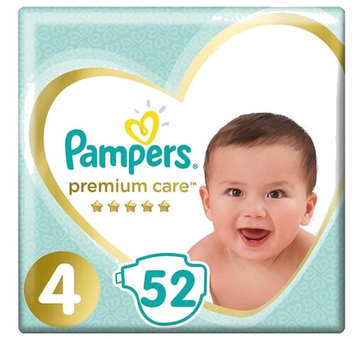 Couches Bébé Premium Care Taille 4 (9-18 kg) Pampers 52 unités