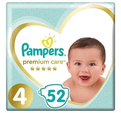 Couches Bébé Premium Care Taille 4 (9-18 kg) Pampers 52 unités