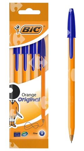 Stylo à Bille Orange Fine Assorti Bleu Bic 4 unités