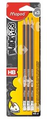 Crayons Graphite HB Bouts Gommes 3 pièces