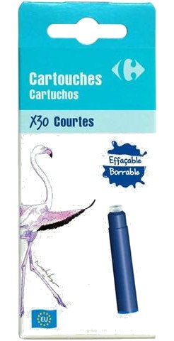 Cartouche d'encre bleue pour stylo plume Carrefour 30 unités
