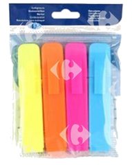 Surligneurs en Ligne Jaune Orange Rose Bleu 4 unités