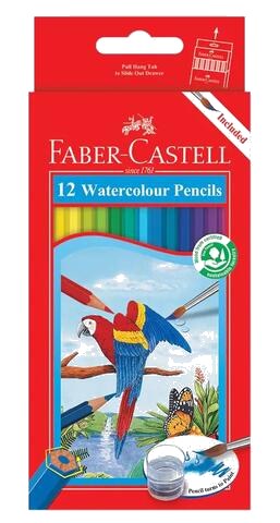 Crayons de Couleur Grand Modèle Aquarelle Solide avec Pinceau Faber Castell 12 unités