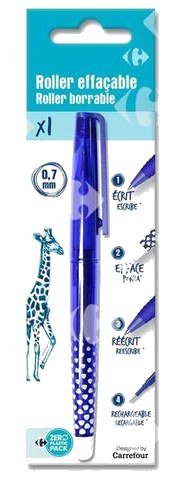 Stylo Roller Effaçable Bleu Pointe Moyenne Carrefour