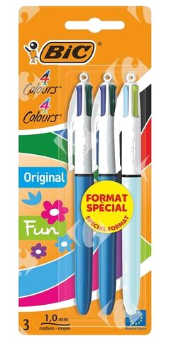 Stylo Bille 4 Colours Original Pointe Moyenne Bic 2 Standard + 1 Fashion