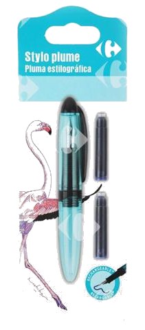 Stylo Plume Bleu + 2 Cartouches Carrefour