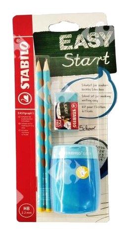 Set de 2 Crayons à Papier Graphite HB + Taille-Crayon + Gomme Stabilo