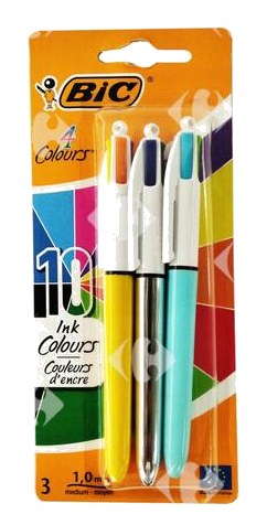 Stylos-Bille Pointe Moyenne 10 Couleurs Bic 3 unités
