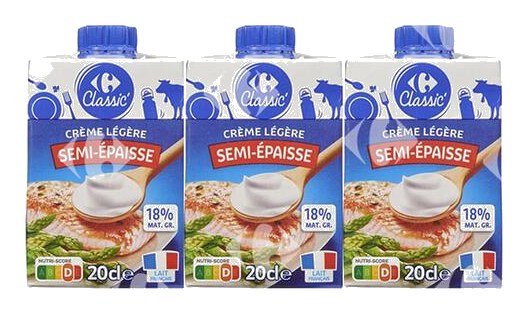 Crème Légère Semi Épaisse 18%Mg Carrefour 3x20 cl