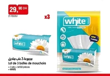 Boîtes de mouchoirs White – Lot de 3 x 550 pièces
