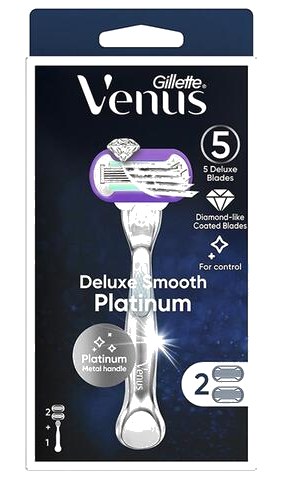 Rasoir Système Deluxe Smooth Platinum Venus 5 lames + 1 Rasoir + 1 Recharge