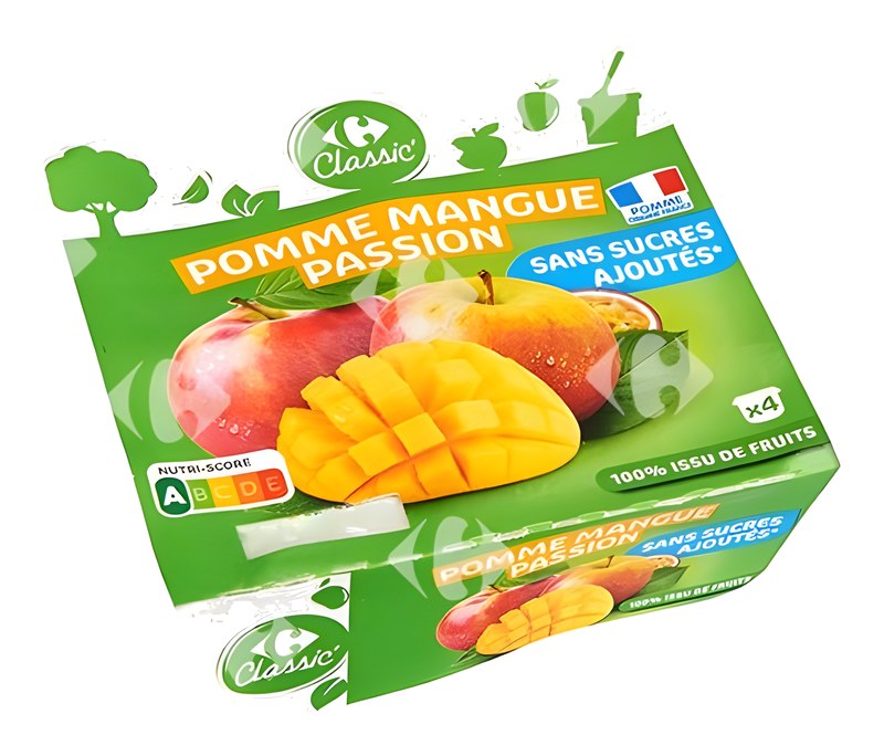 Compotes Pomme Mangue et Passion Carrefour 4x100 g