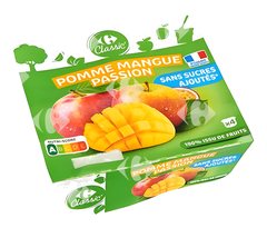 Compotes Pomme Mangue et Passion Carrefour 4x100 g