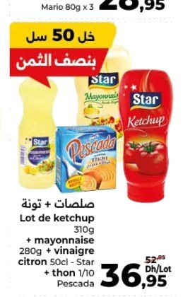 Lot de Ketchup, Mayonnaise, Vinaigre citron Star et Thon Pescada