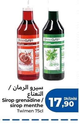 Sirop grenadine ou sirop menthe Twimen – 75cl