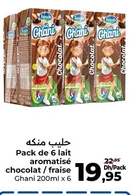 Lait aromatisé chocolat / fraise Ghani – Lot de 6 x 200ml
